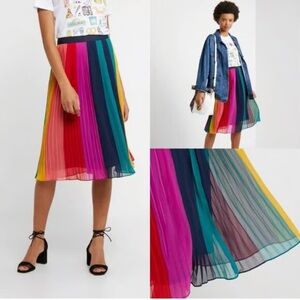 J.Crew Pleated Midi Skirt Sunburst Multicolour A-Line Size 2